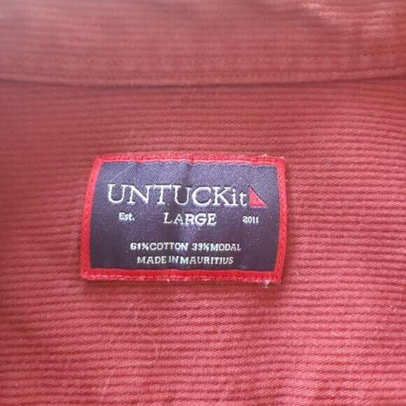 Untuckit Rohan Dark Red Ribbed Button Casual Button Down Shirt Casual Preppy - Picture 6 of 8
